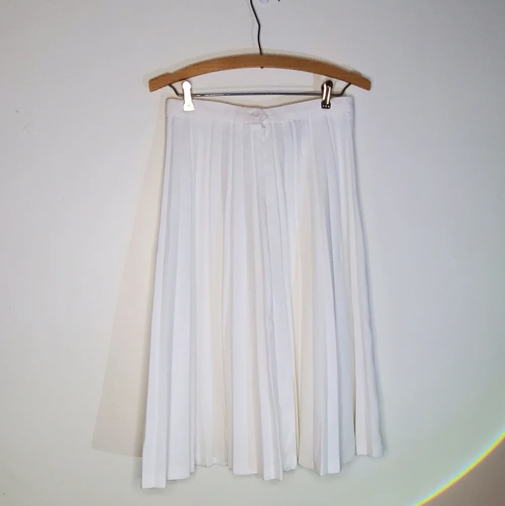 Vintage 60s White Crisp Pleated A-Line Midi Midcalf Marilyn Glam Skirt - Picture 2 of 10